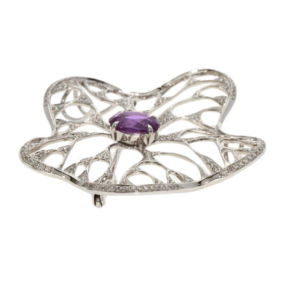 1.794ct Pink Sapphire Diamond Brooch K18 White Gold  8.9g�@Ladies