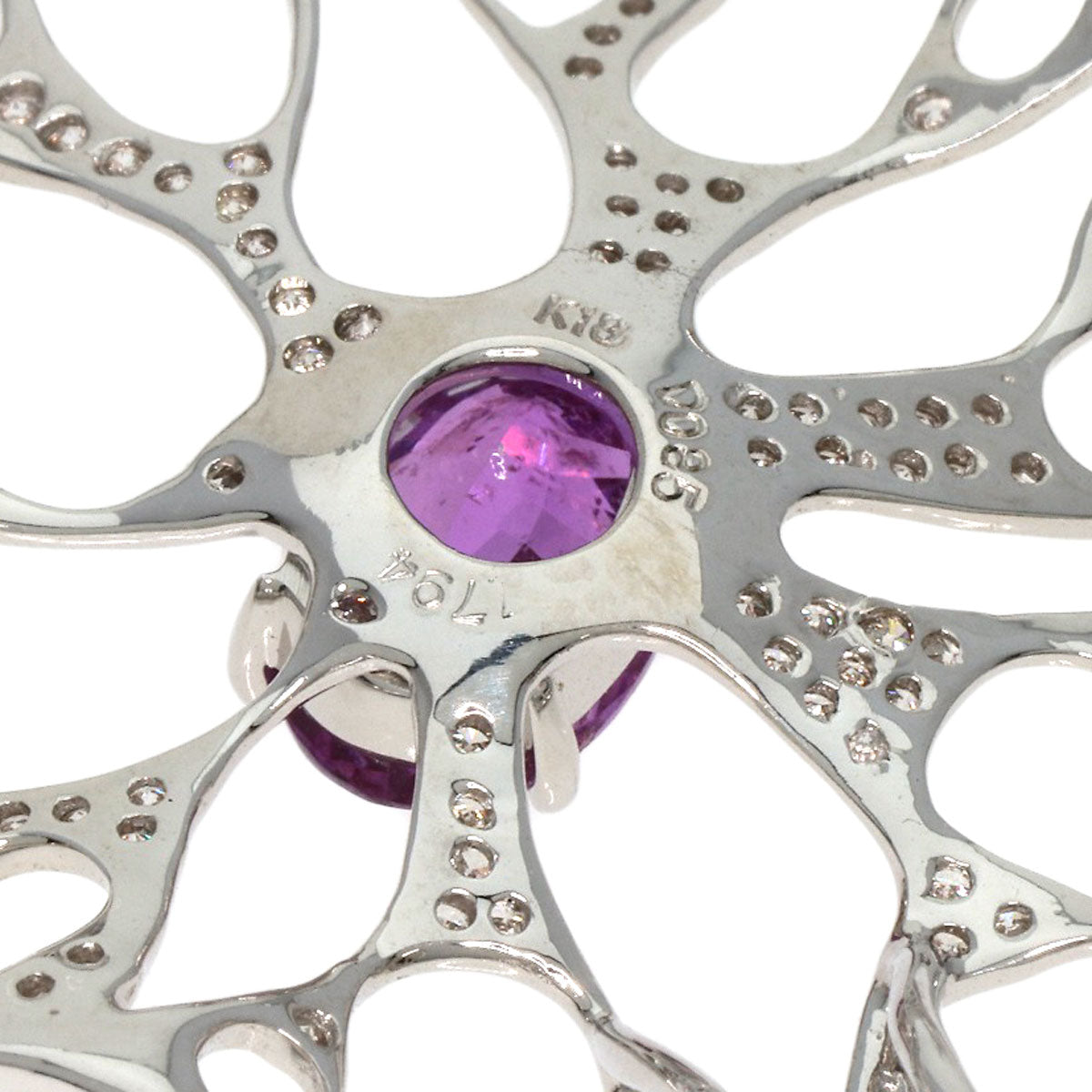 1.794ct Pink Sapphire Diamond Brooch K18 White Gold  8.9g�@Ladies