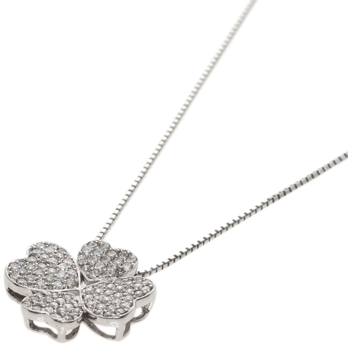 0.7ct Diamond clover Necklace K18 White Gold  5.5g　Ladies