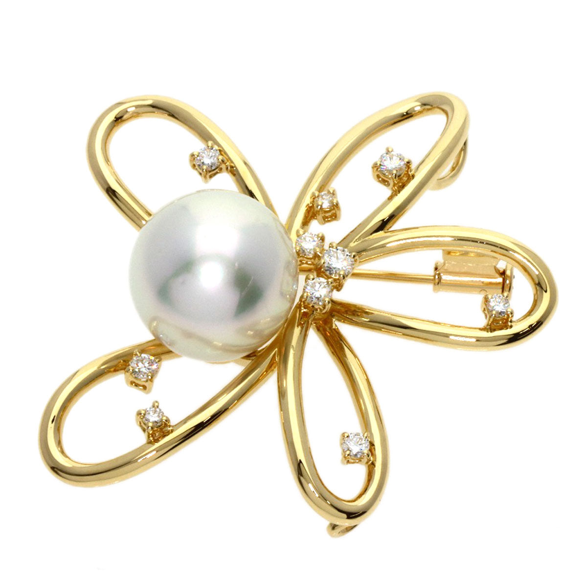 TASAKI   Brooch White Pearl Pearl Pearl Diamond K18 Yellow Gold Ladies