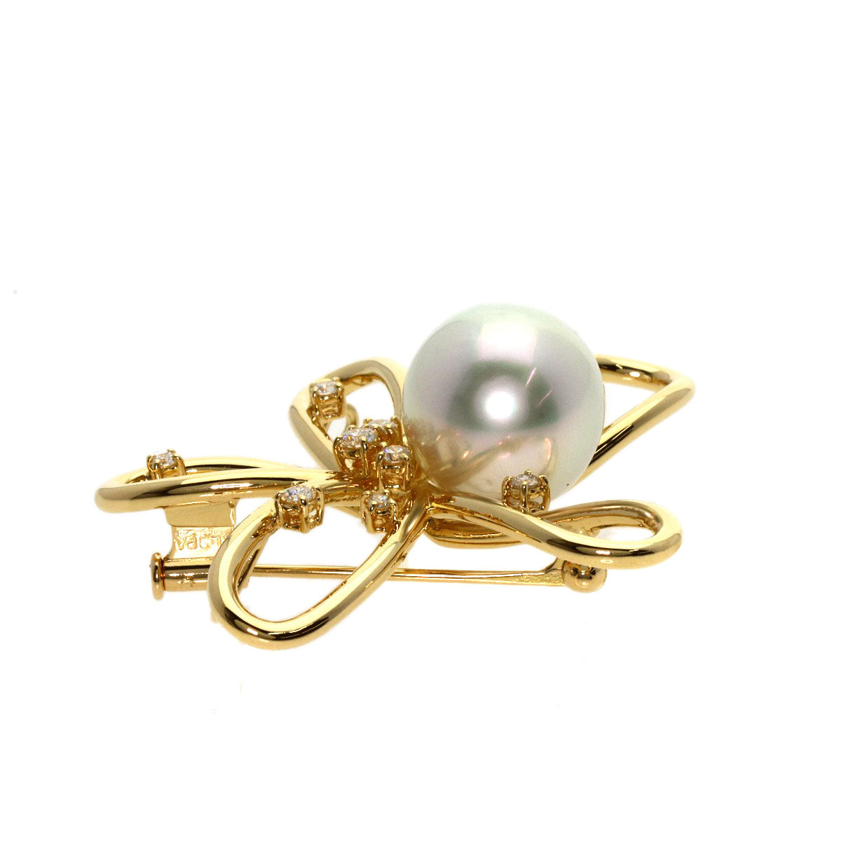 TASAKI   Brooch White Pearl Pearl Pearl Diamond K18 Yellow Gold Ladies