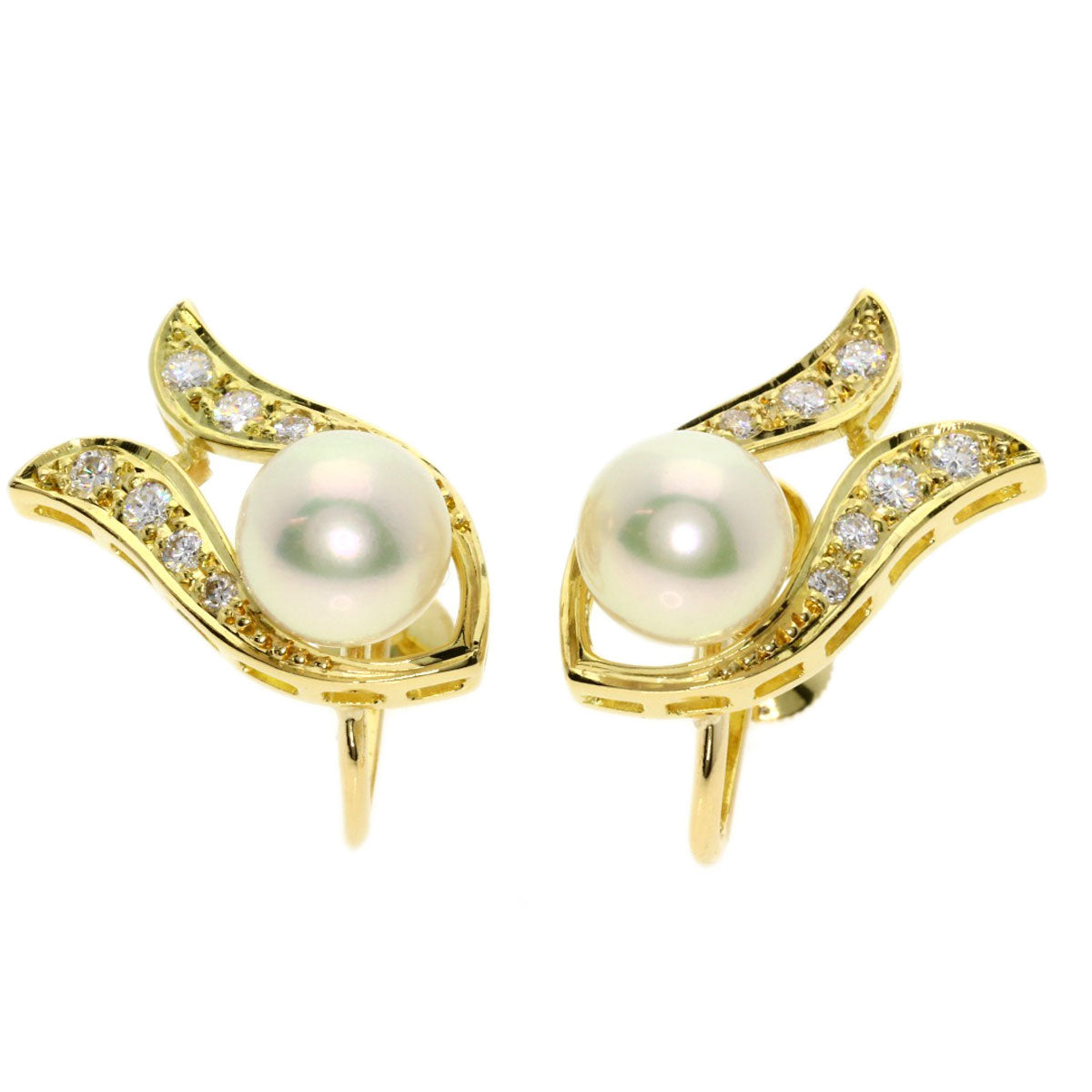 MIKIMOTO   Earring Akoya Pearl Pearl Diamond K18 Yellow Gold Ladies