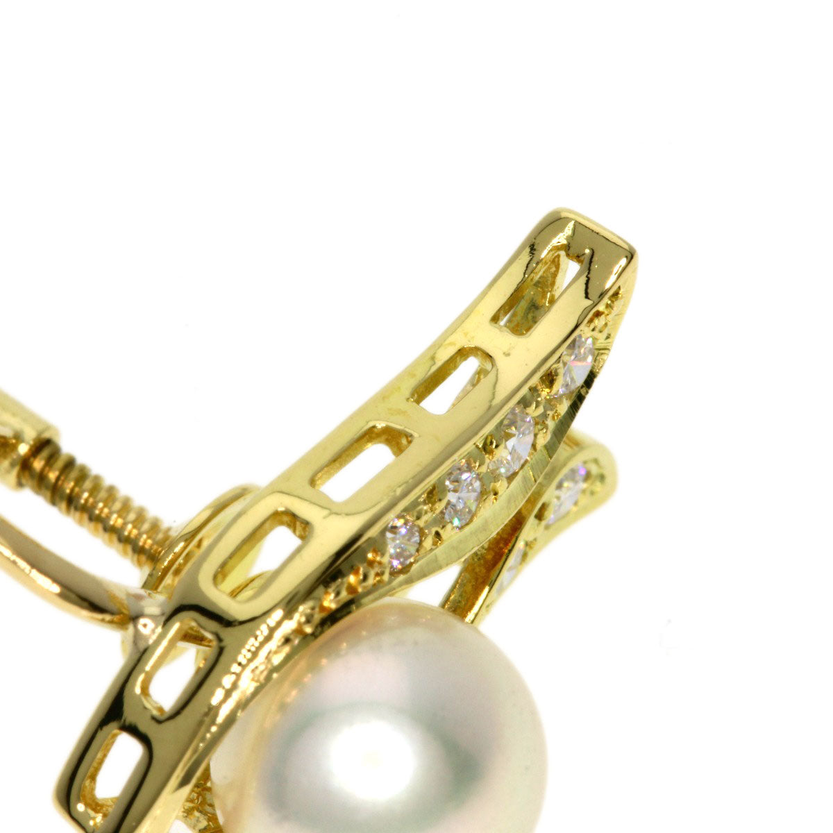 MIKIMOTO   Earring Akoya Pearl Pearl Diamond K18 Yellow Gold Ladies