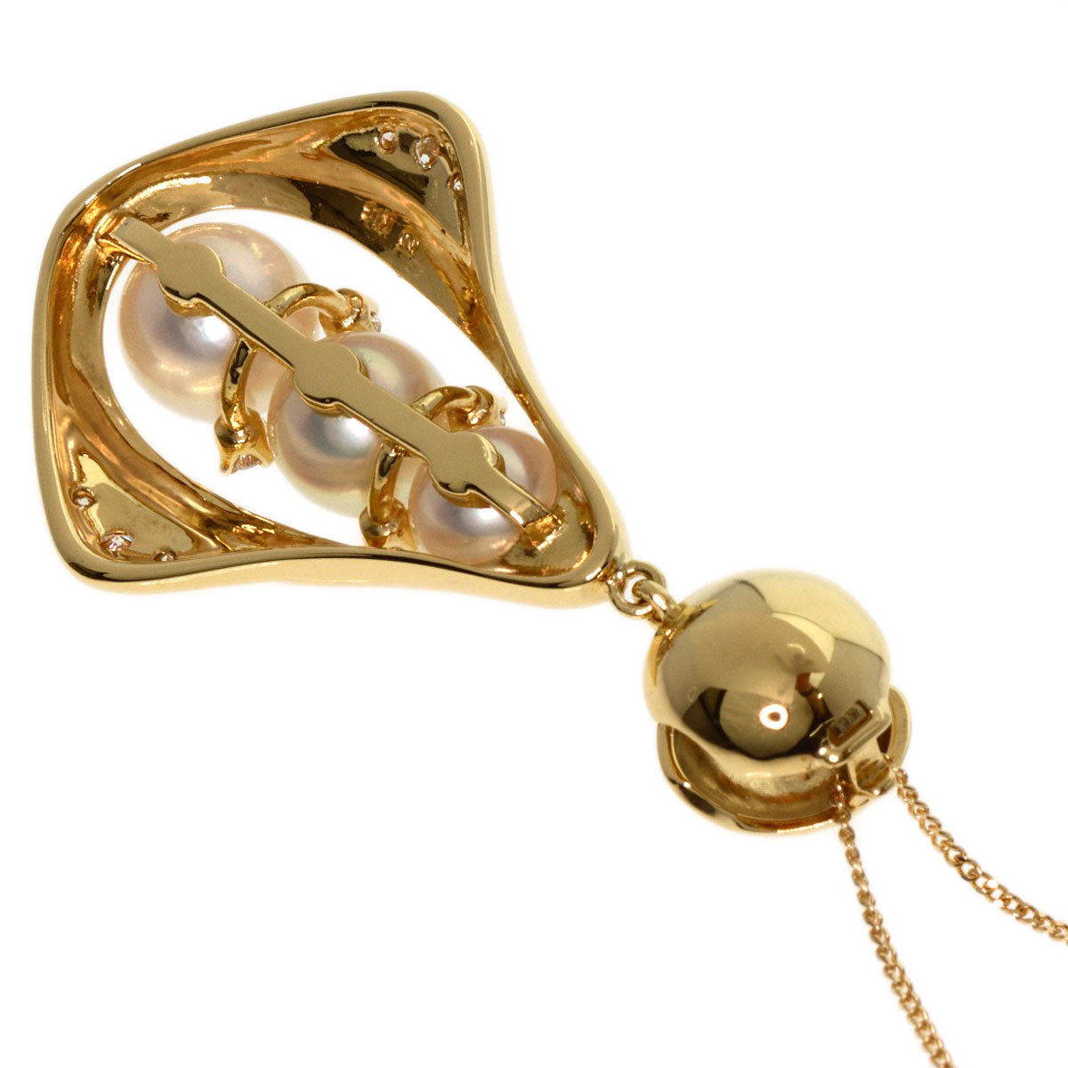MIKIMOTO Pearl Pearl Diamond Necklace K18 Yellow Gold Ladies [Used]