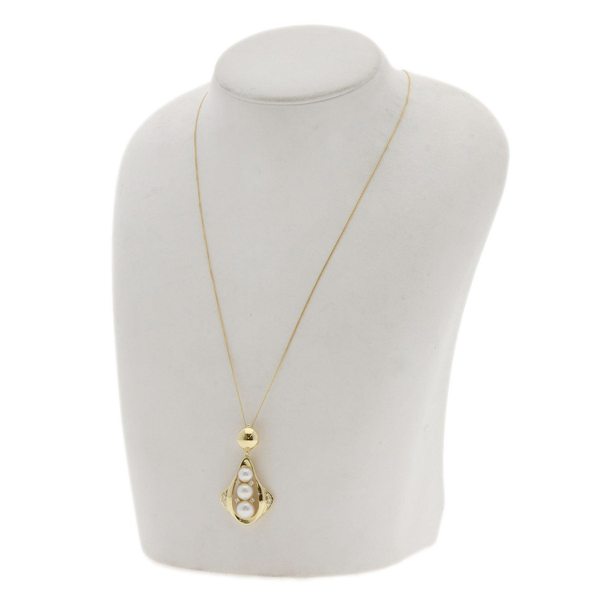 MIKIMOTO Pearl Pearl Diamond Necklace K18 Yellow Gold Ladies [Used]