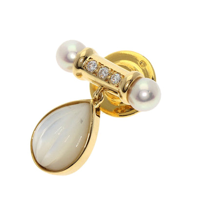 MIKIMOTO Pearl Pearl Diamond Pin Brooch Brooch K18 Yellow Gold Ladies [Used]