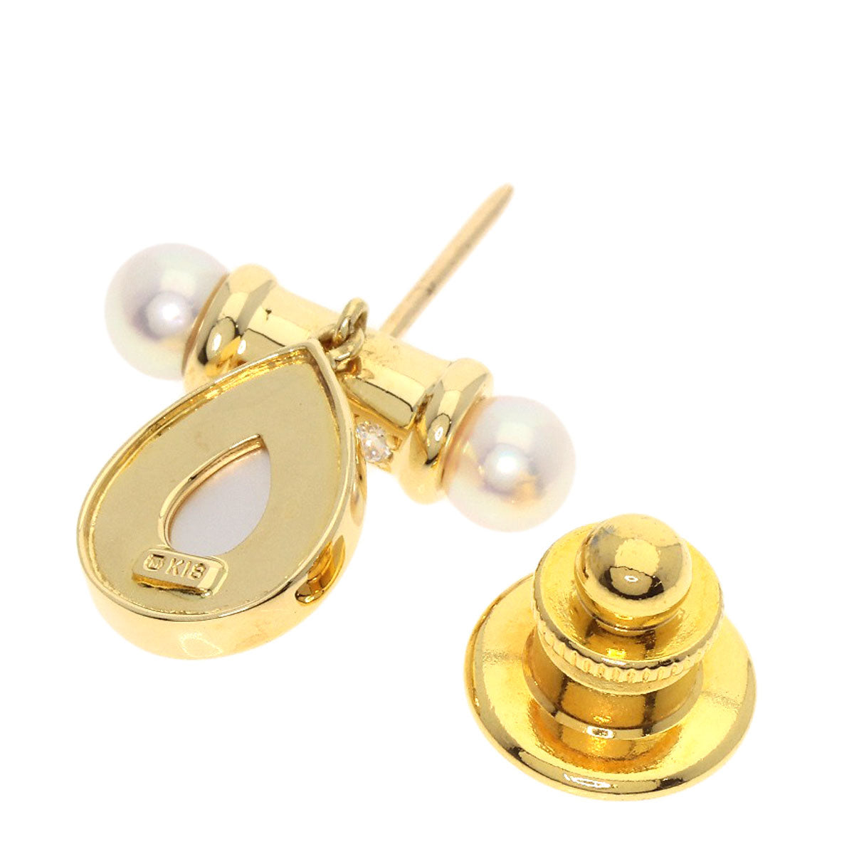 MIKIMOTO Pearl Pearl Diamond Pin Brooch Brooch K18 Yellow Gold Ladies [Used]