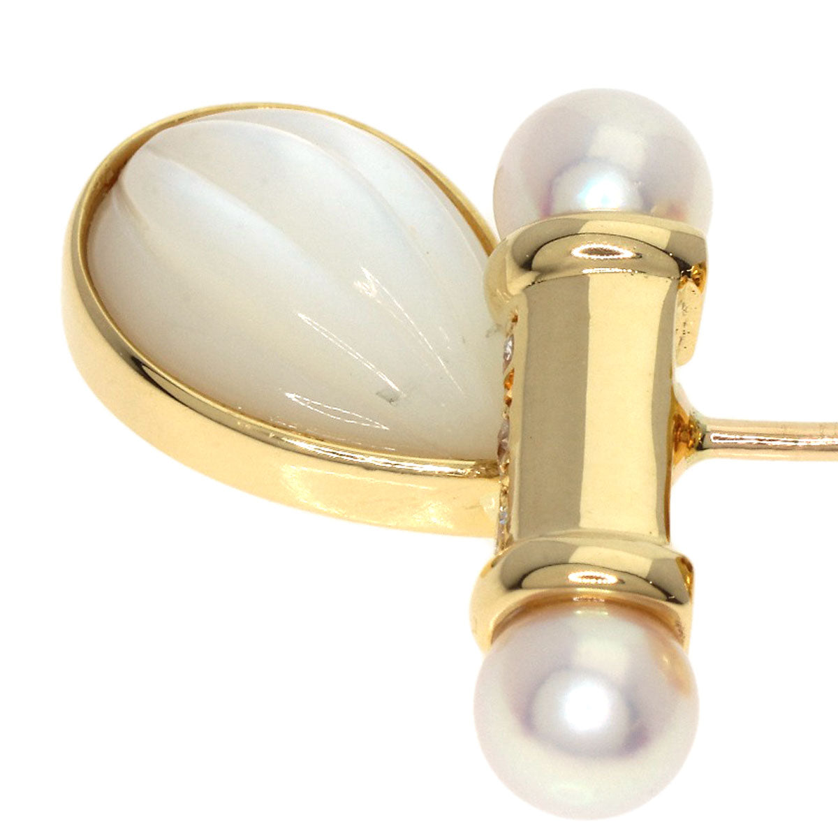 MIKIMOTO Pearl Pearl Diamond Pin Brooch Brooch K18 Yellow Gold Ladies [Used]