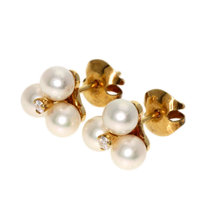 MIKIMOTO Pearl Pearl Diamond earring K18 Yellow Gold Ladies [Used]