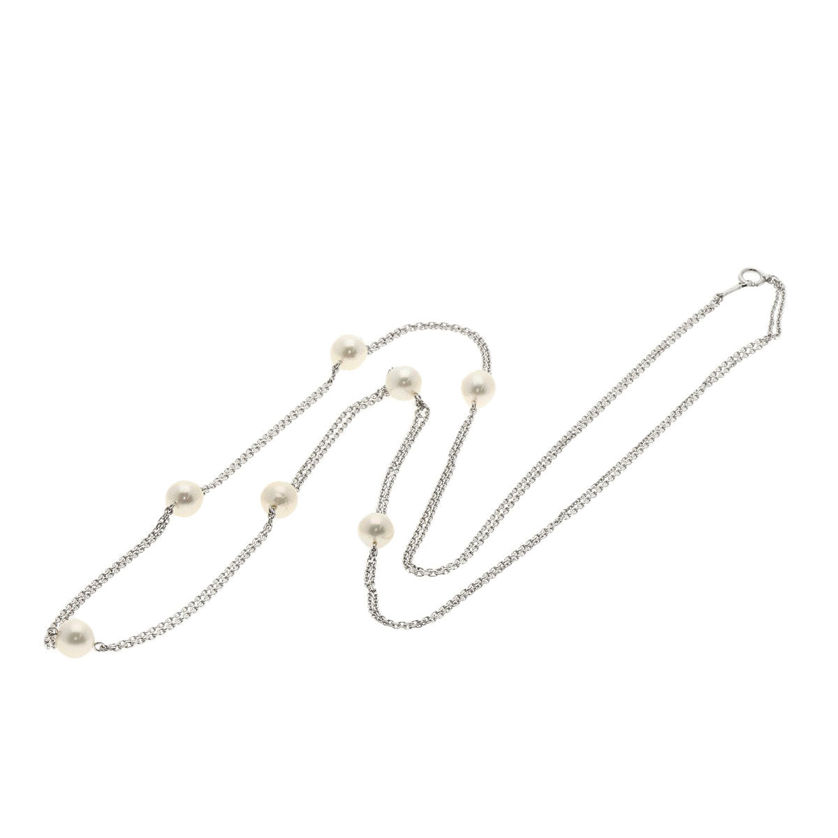 MIKIMOTO Pearl Pearl 7P Station 2-row Necklace K14 White Gold Ladies [Used]