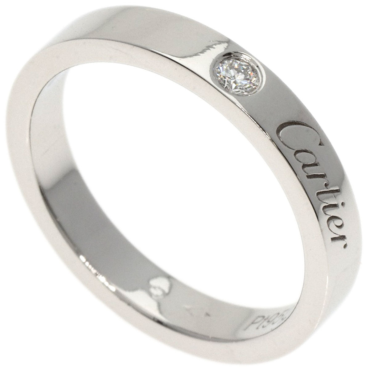 CARTIER   Ring Engraved 1P Diamond # 49 Platinum PT950 Ladies