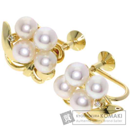 MIKIMOTO Pearl Pearl Diamond Earring K18 Yellow Gold Ladies [Used]