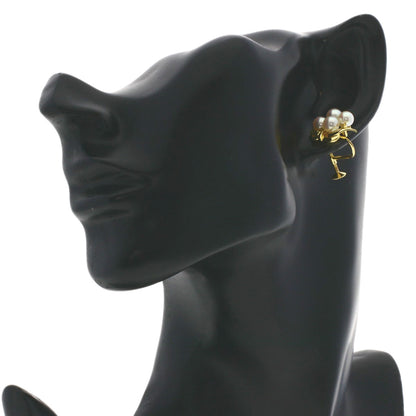 MIKIMOTO Pearl Pearl Diamond Earring K18 Yellow Gold Ladies [Used]