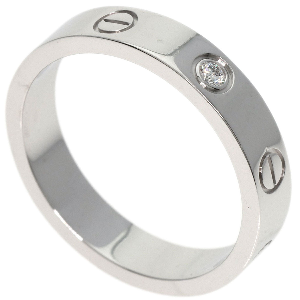 CARTIER Mini love ring 1P Diamond #53 Ring K18 White Gold Ladies [Used]