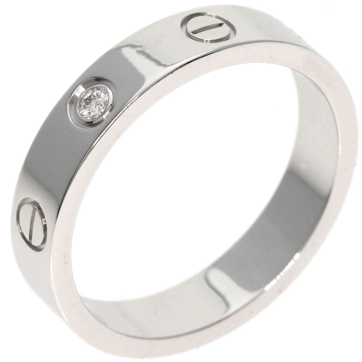 CARTIER Mini love ring 1P Diamond #53 Ring K18 White Gold Ladies [Used]