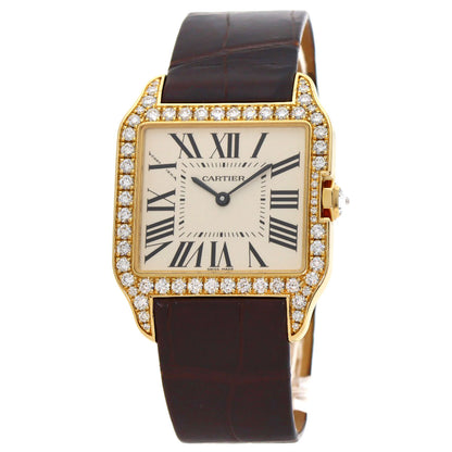 CARTIER Santos-Dumont Diamond Bezel Watches WH100451 K18 Pink Gold/Leather mens