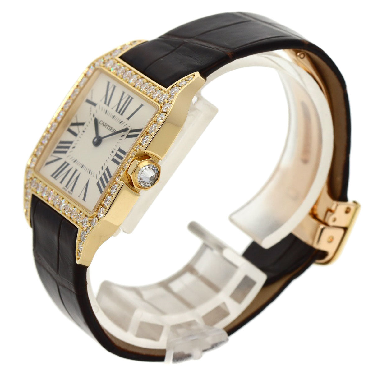 CARTIER Santos-Dumont Diamond Bezel Watches WH100451 K18 Pink Gold/Leather mens