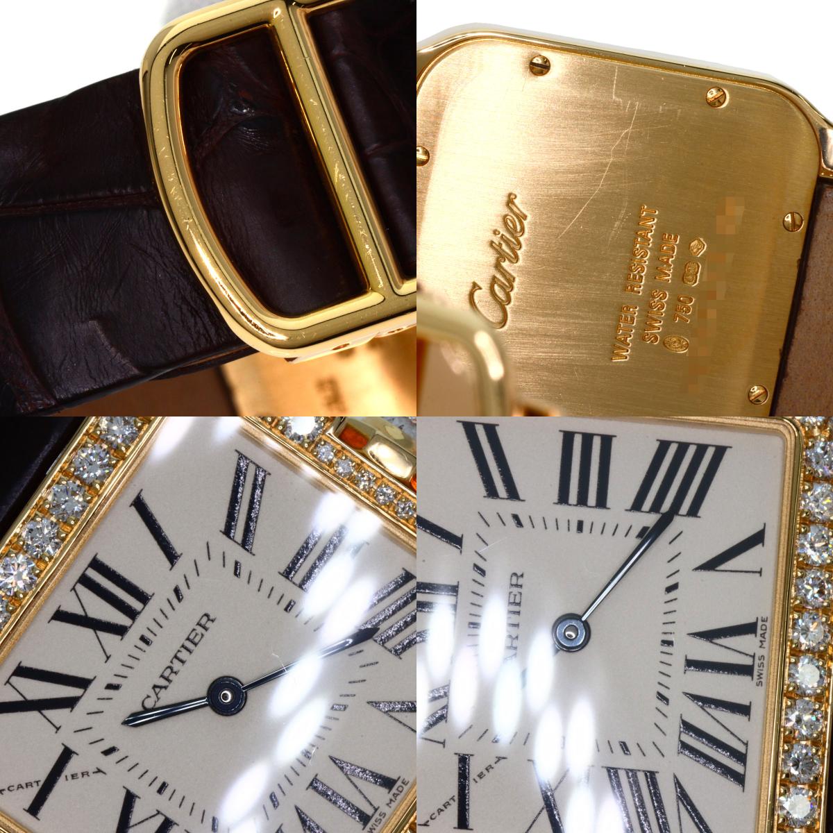 CARTIER Santos-Dumont Diamond Bezel Watches WH100451 K18 Pink Gold/Leather mens