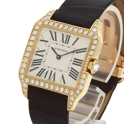 CARTIER Santos-Dumont Diamond Bezel Watches WH100451 K18 Pink Gold/Leather mens