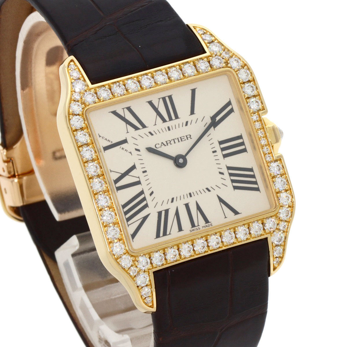 CARTIER Santos-Dumont Diamond Bezel Watches WH100451 K18 Pink Gold/Leather mens