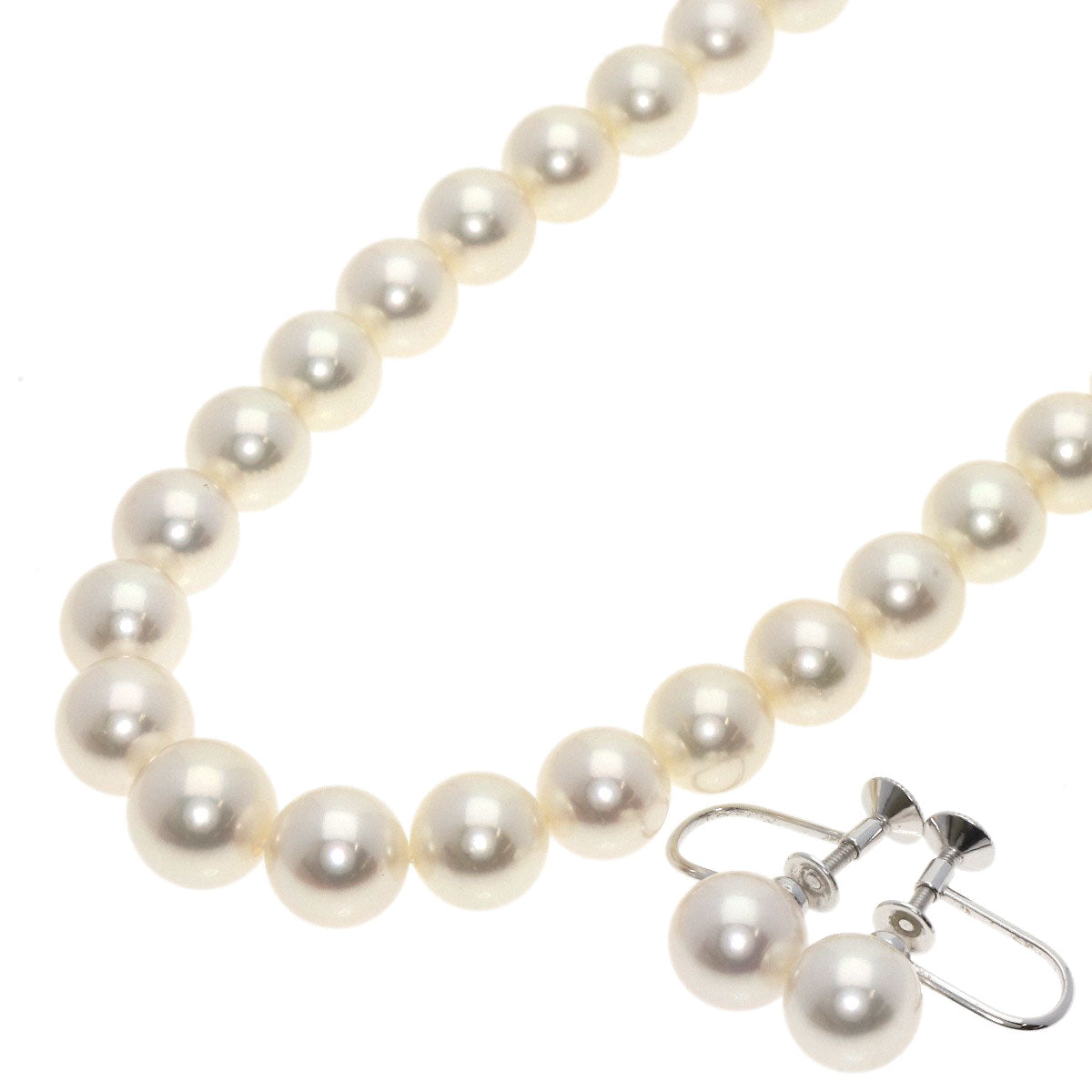 MIKIMOTO Pearl Pearl M Charm Earrings 2-piece set Necklace Silver Ladies [Used]