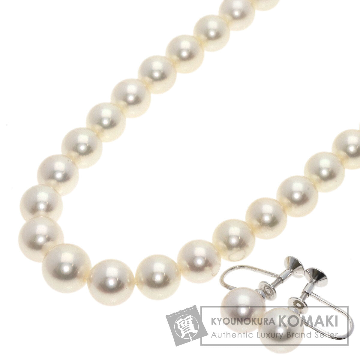 MIKIMOTO Pearl Pearl M Charm Earrings 2-piece set Necklace Silver Ladies [Used]