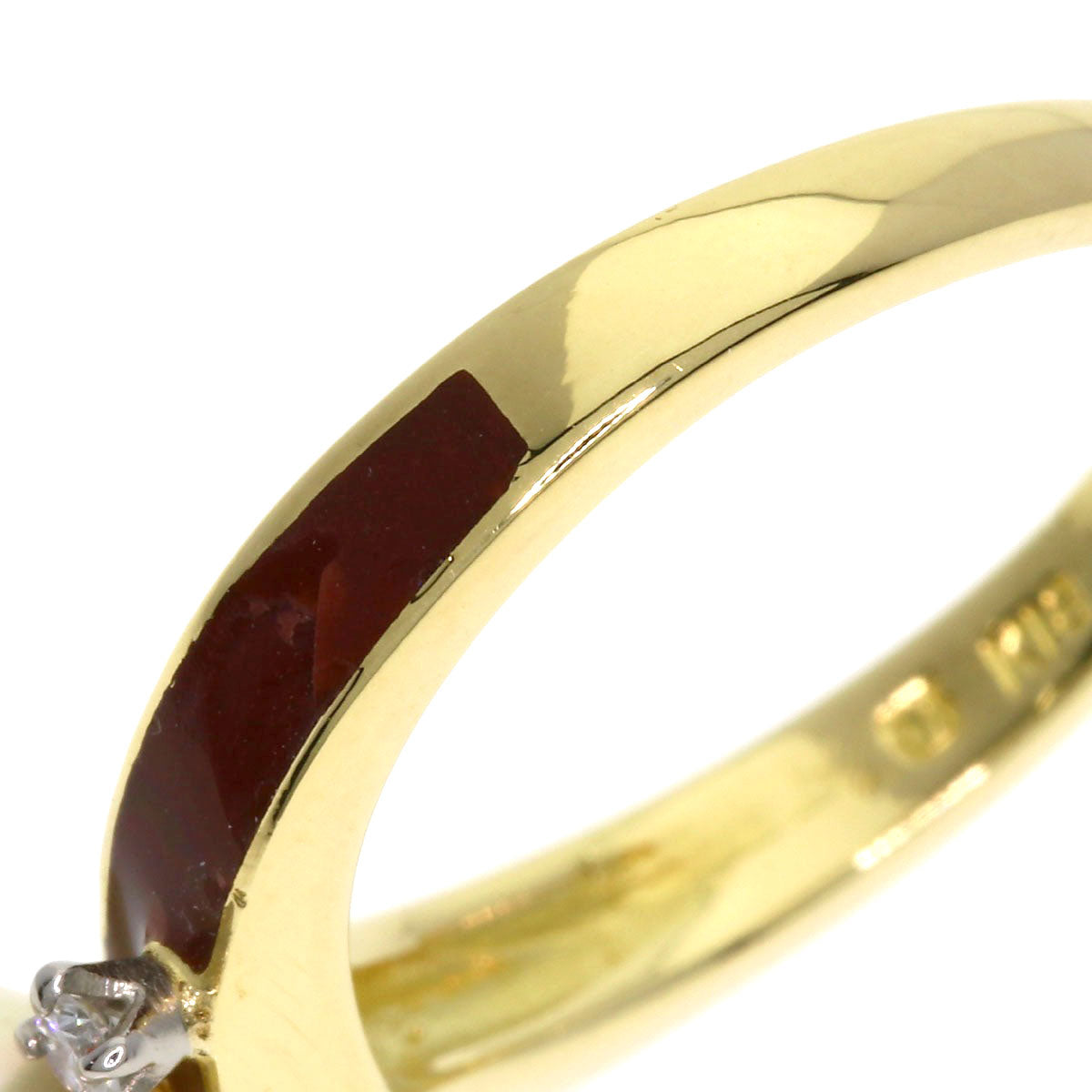 MIKIMOTO Akoya Pearl Pearl Enamel Diamond Ring K18 Yellow Gold Ladies [Used]