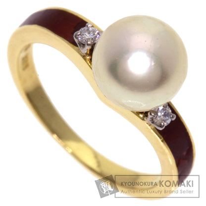 MIKIMOTO Akoya Pearl Pearl Enamel Diamond Ring K18 Yellow Gold Ladies [Used]