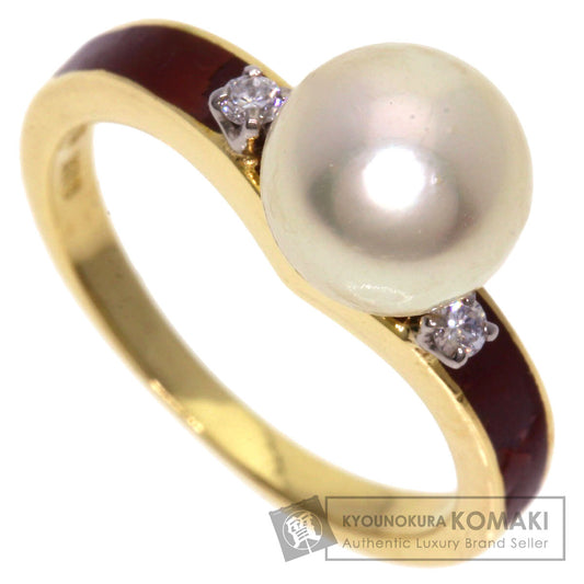 MIKIMOTO Akoya Pearl Pearl Enamel Diamond Ring K18 Yellow Gold Ladies [Used]