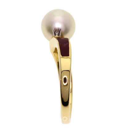 MIKIMOTO Akoya Pearl Pearl Enamel Diamond Ring K18 Yellow Gold Ladies [Used]