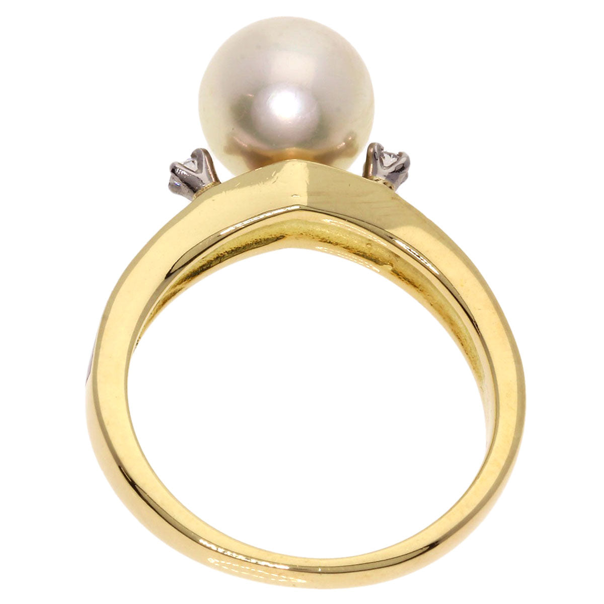 MIKIMOTO Akoya Pearl Pearl Enamel Diamond Ring K18 Yellow Gold Ladies [Used]