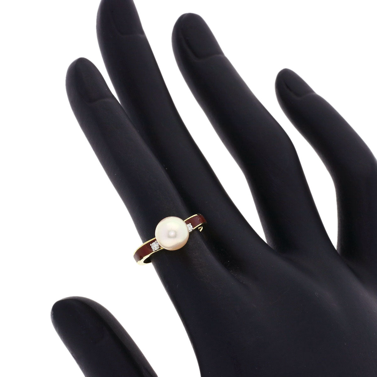 MIKIMOTO Akoya Pearl Pearl Enamel Diamond Ring K18 Yellow Gold Ladies [Used]