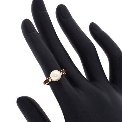 MIKIMOTO Akoya Pearl Pearl Enamel Diamond Ring K18 Yellow Gold Ladies [Used]