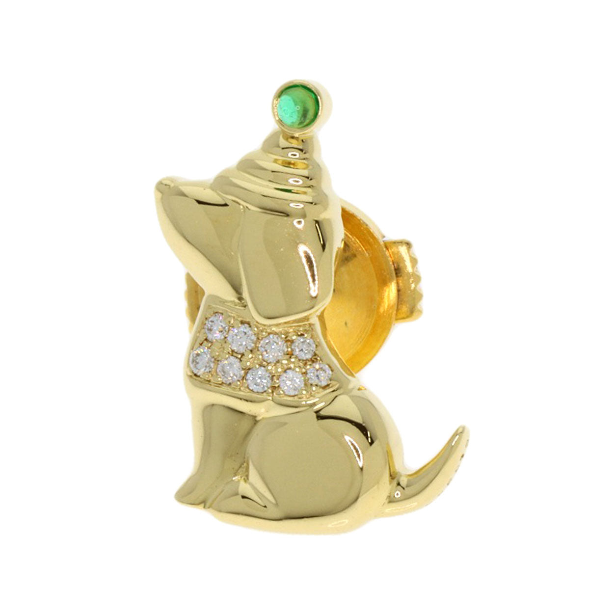 Gimel Dog Motif Diamond Emerald Pin Brooch Brooch K18 Yellow Gold Ladies [Used]