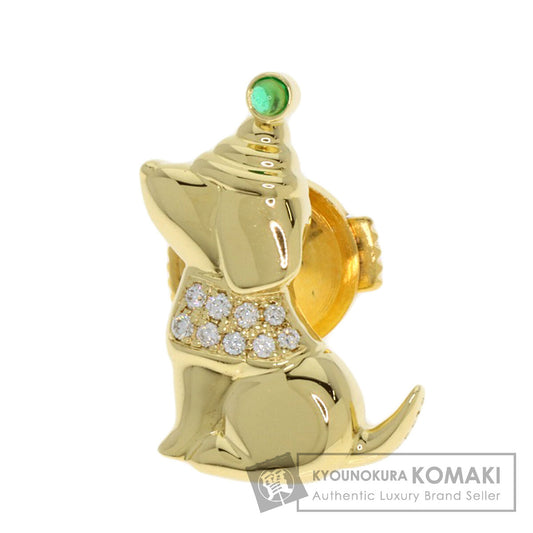 Gimel Dog Motif Diamond Emerald Pin Brooch Brooch K18 Yellow Gold Ladies [Used]