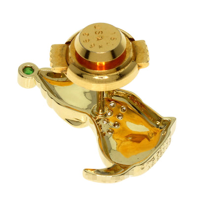 Gimel Dog Motif Diamond Emerald Pin Brooch Brooch K18 Yellow Gold Ladies [Used]
