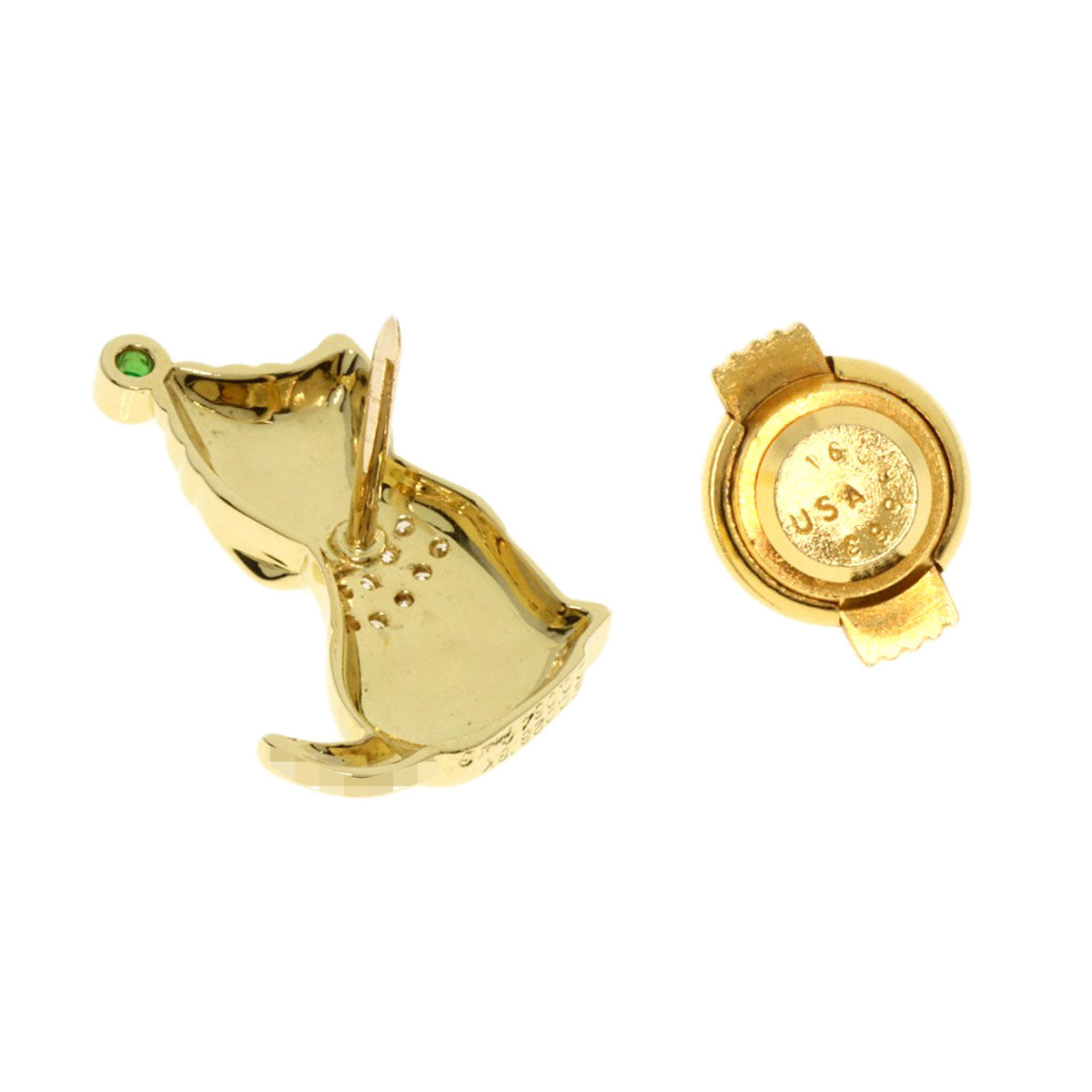 Gimel Dog Motif Diamond Emerald Pin Brooch Brooch K18 Yellow Gold Ladies [Used]