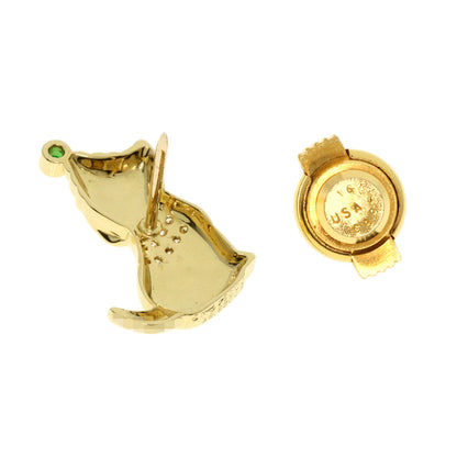 Gimel Dog Motif Diamond Emerald Pin Brooch Brooch K18 Yellow Gold Ladies [Used]