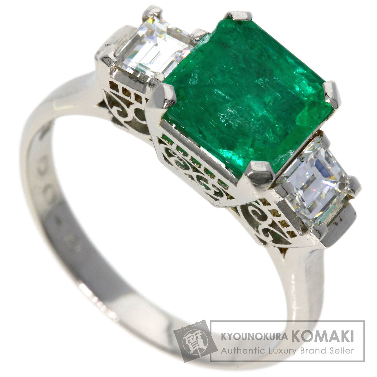 1.62ct Emerald Diamond Ring Platinum PT850  4.5g　Ladies