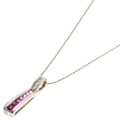 0.28ct Ruby Sapphire Diamond Necklace K18 White Gold  3.3g　Ladies