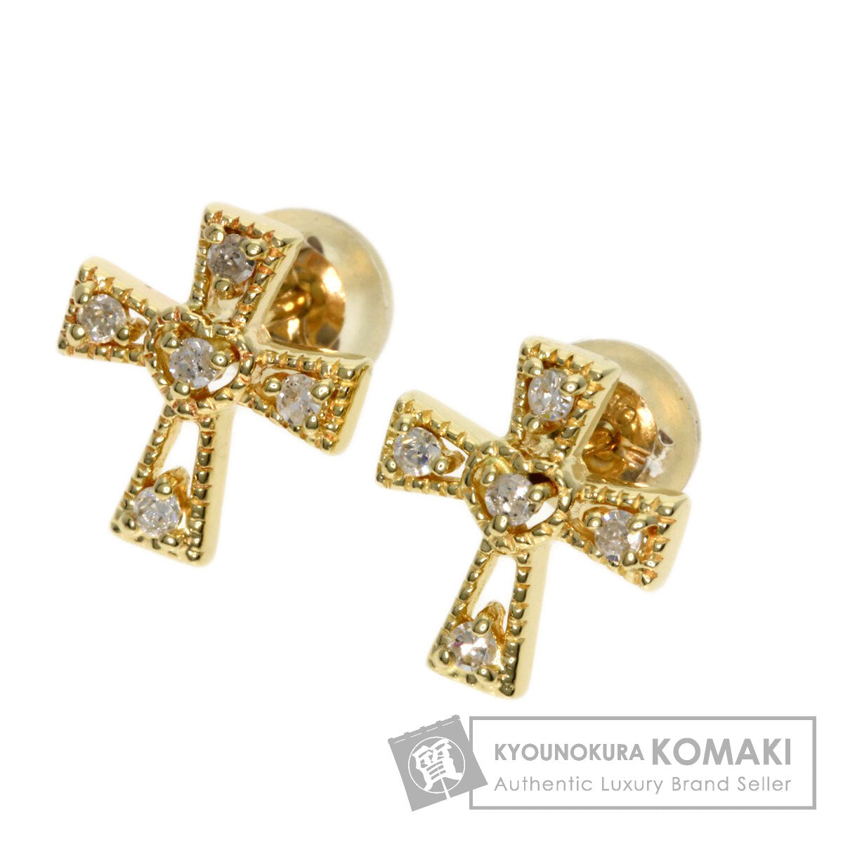 0.05ct Diamond cross earring K10 Yellow Gold  0.9g　Ladies
