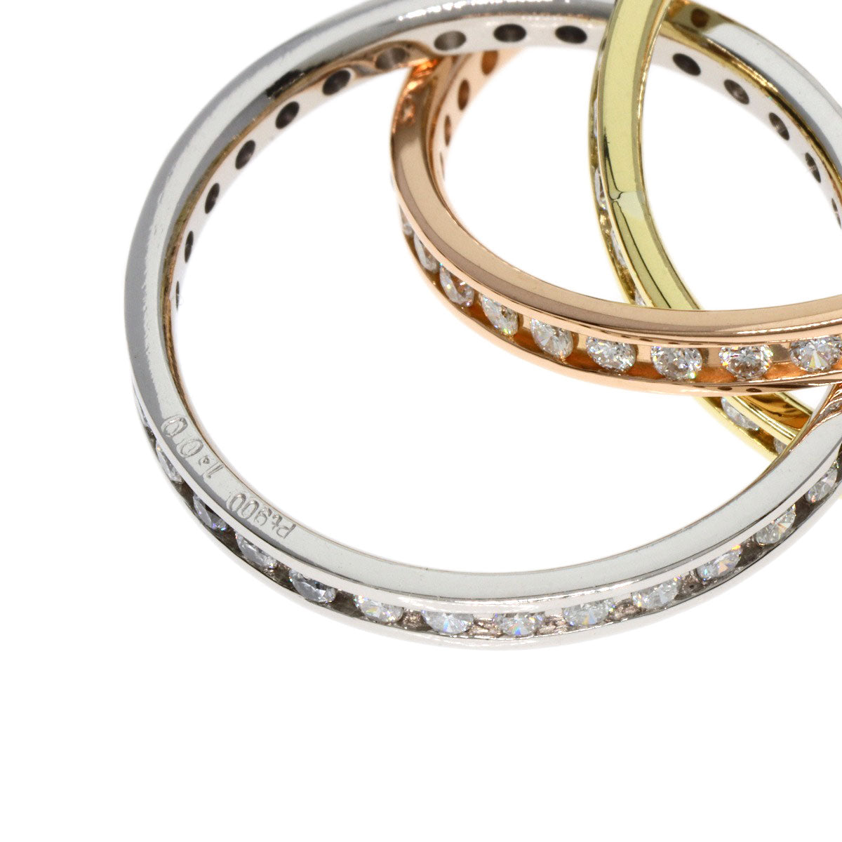 1ct Diamond 3 stations Ring K18 Yellow Gold 18K Pink Gold 8.63g　Ladies