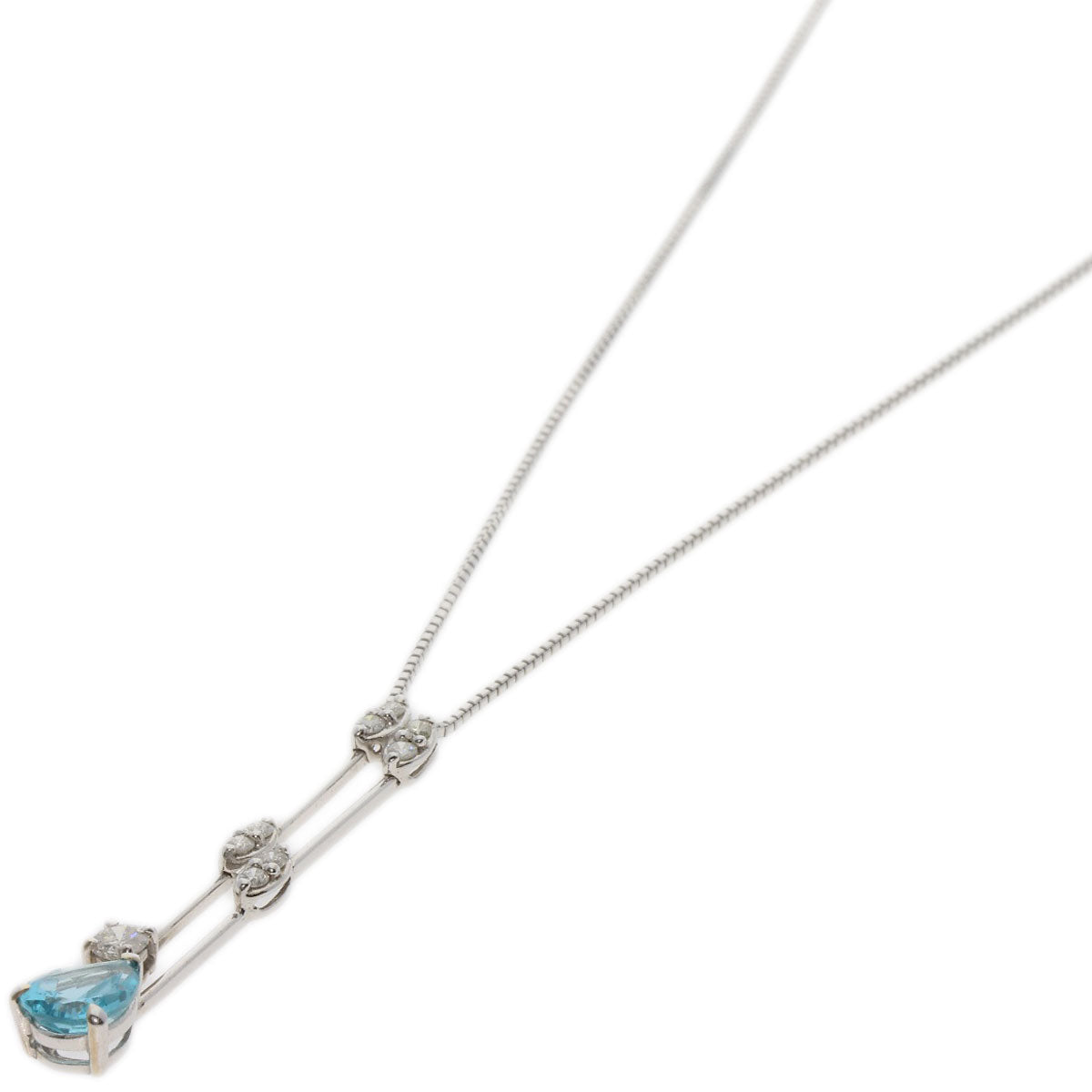 0.65ct Aquamarine Diamond Necklace K14 White Gold  3g　Ladies