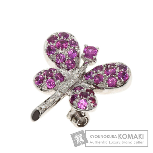 0.8ct Ruby Diamond butterfly motif Brooch K18 White Gold  3.96g　Ladies