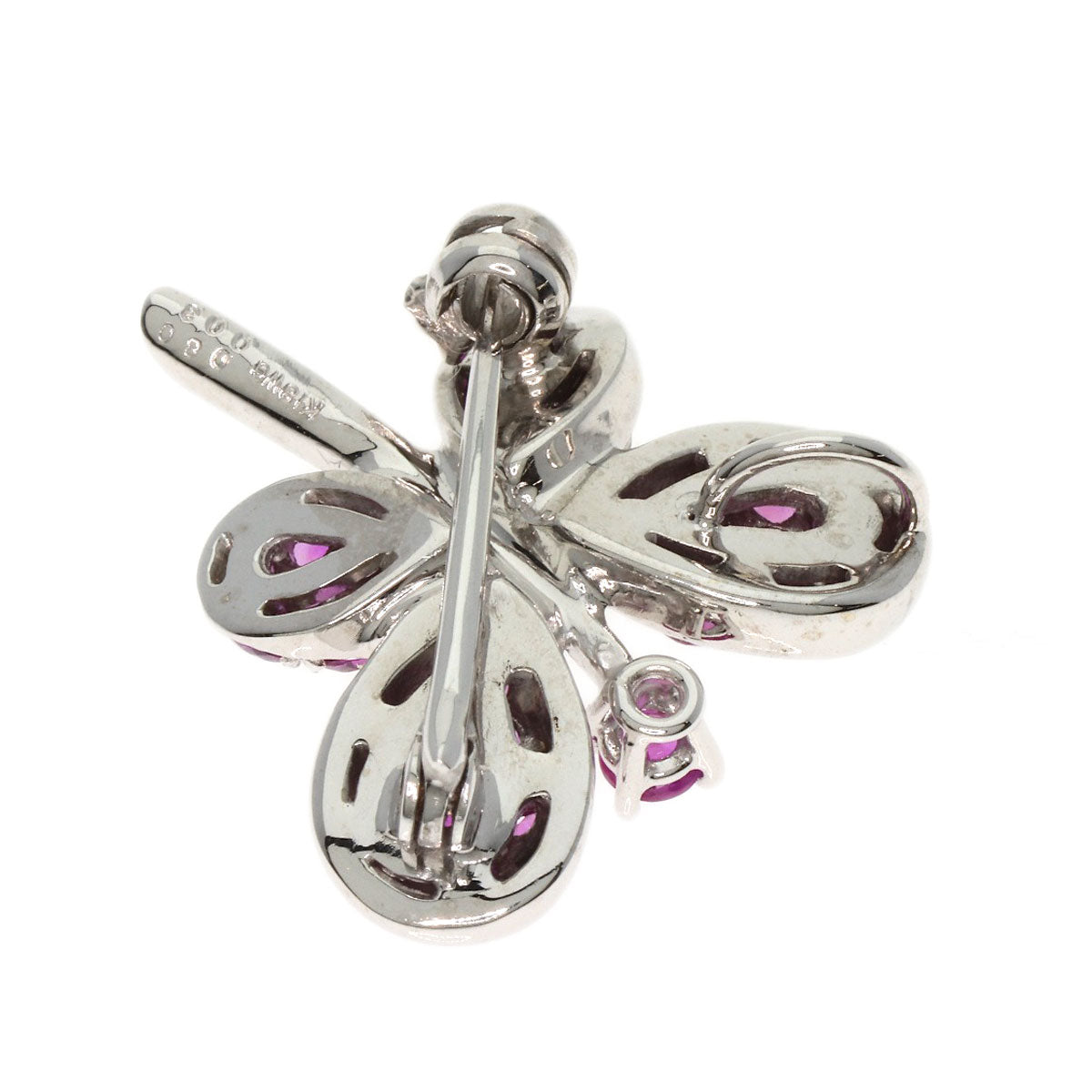 0.8ct Ruby Diamond butterfly motif Brooch K18 White Gold  3.96g　Ladies