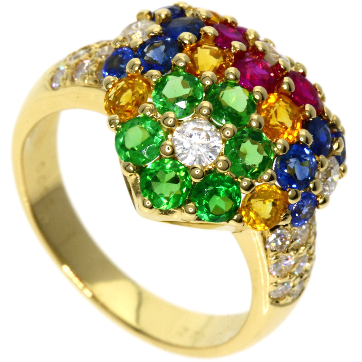2.7ct Multi-colored stone Diamond Ring K18 Yellow Gold 5.9g　Ladies
