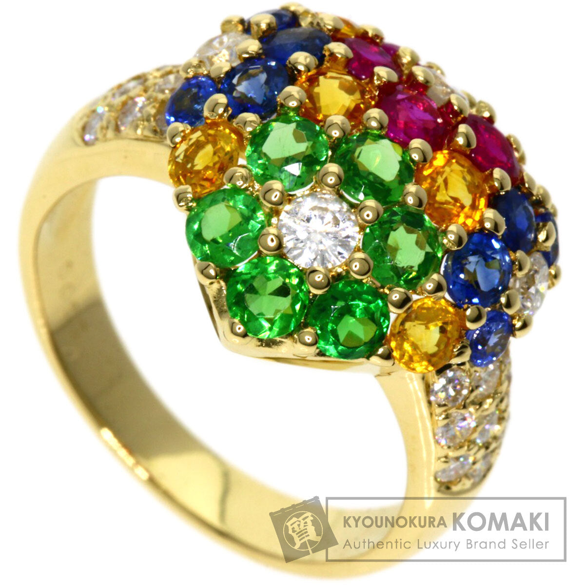 2.7ct Multi-colored stone Diamond Ring K18 Yellow Gold 5.9g　Ladies