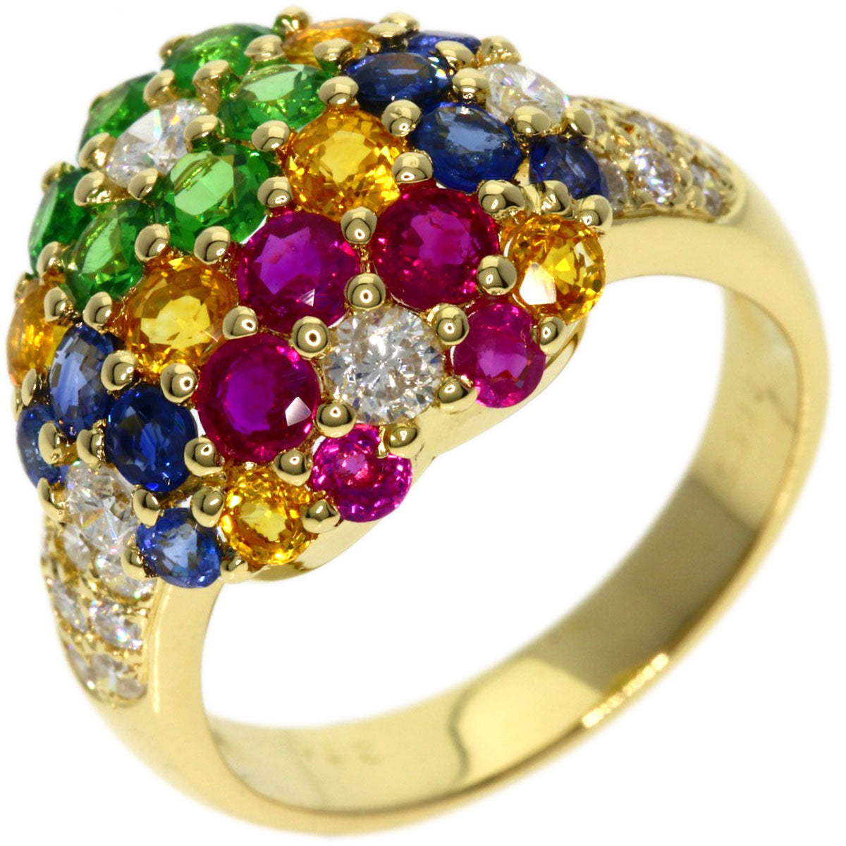 2.7ct Multi-colored stone Diamond Ring K18 Yellow Gold 5.9g　Ladies