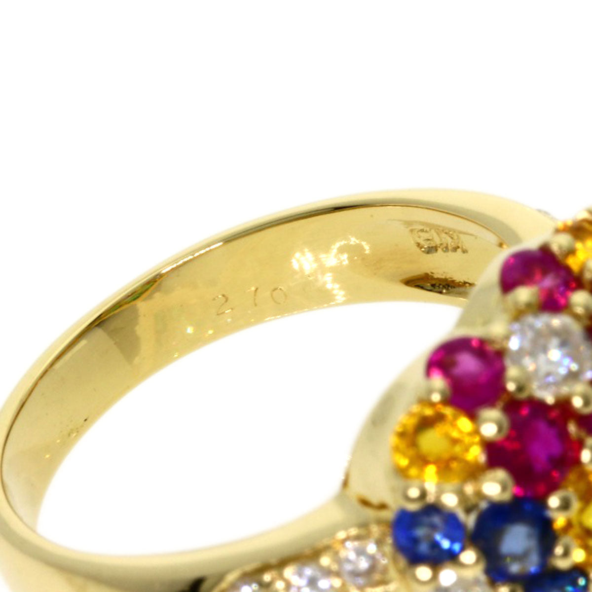 2.7ct Multi-colored stone Diamond Ring K18 Yellow Gold 5.9g　Ladies