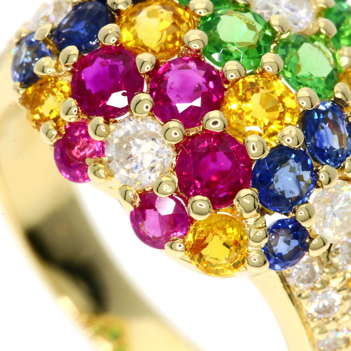2.7ct Multi-colored stone Diamond Ring K18 Yellow Gold 5.9g　Ladies